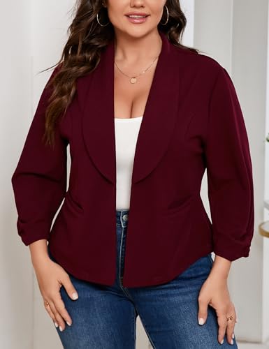 Women Plus Size Casual Blazer Open Front Long Sleeve Work Office Cardigan Jackets2