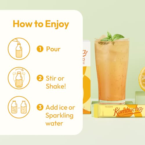 Image of TEAZEN Citron Kombucha Tea, Hydration Drink Mix, Sugar Free, Live Probiotics & Prebiotics, 30 Sticks, 5.29oz