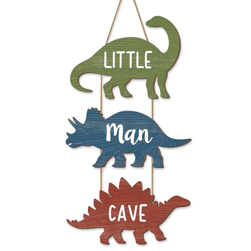 Dinosaur Decor for Boys Room Little Man Cave Wooden Hanging Sign Kids Room Decorations for Bedroom Decorative Door Signs Playroom Nursery Wall Decor 3 Dinosaurs