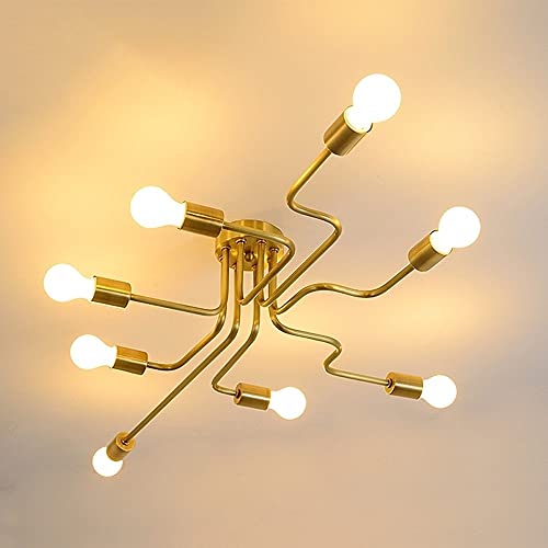 Lustre en métal doré 8 lampes, un plafonnier chic et élégant pour sublimer votre intérieur.