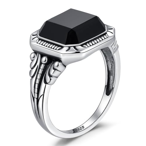 11ct 925 Sterling Silver Mens Filigree Ring Vintage Teal Turquoise/Black Onyx Rings for Men Anillos de Hombre Cocktail Wedding Promise Band Jewelry Gift Size 8-123