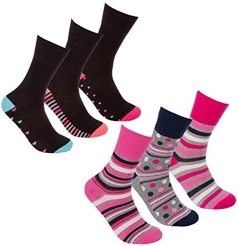 COTTONIQUE Ladies Non Elastic Loose Top Socks (6 or 12 Pair Multipack) Gentle Grip Diabetic Hosiery Size 4-8