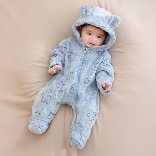 Newborn Winter Snowsuit Baby Girl Boy Bear Ear Fleece Hooded Romper Infant Footie Jumpsuit Outwear Coats4