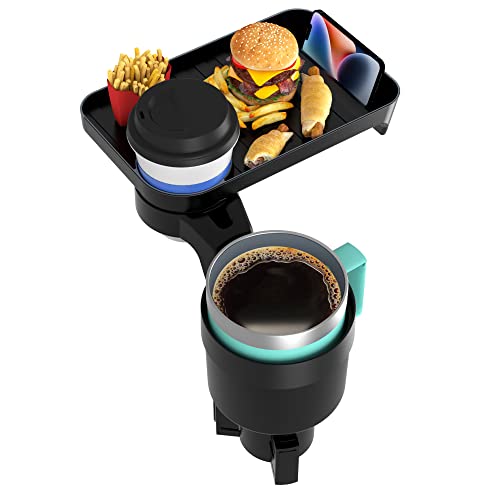 Car Cup Holder Tray with Expandable Base Car Food Tray Table Compatible with Yeti 20/26/30 oz Hydro Flasks 32/40 oz Camelbak 32/40 oz and Other Bottles in 3.4'-3.8'