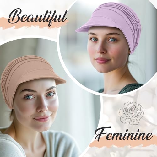 Image of 6 Pcs Chemo Cancer Hat for Women Breathable Bamboo Newsboy Baseball Cap Soft Headwear for Cancer Patient Hair Loss
