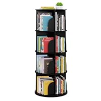 SpaceAid 4 Tier Rotating Bookshelf Tower, Spinning Bookcase Lazy Susan, Revolving 360 Book Shelf Storage Round Carousel, Vertical Rotate Turning Spiral Corner Organizer, Black