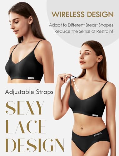 Image of Livona Lace Bralette for Women - Comfort Sports Bra Wireless Padded Bralette with Support Workout Tops Cami Crop S-XXL