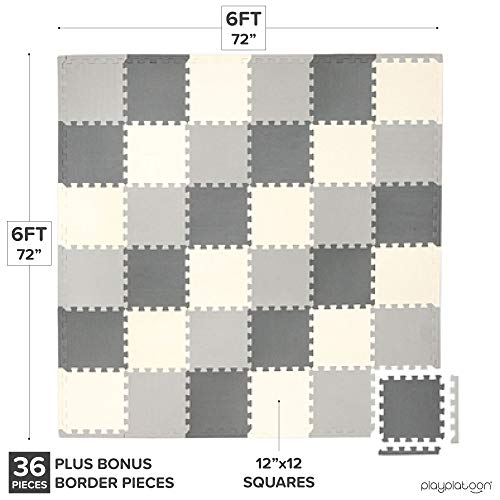 Play Platoon Non-Toxic Foam Puzzle Floor Mat, Comfortable, Extra Thick, Cushiony Play Mat for Toddlers, Kids & Adults, 36 Tiles (12\"x12\"), Square, Grey/Cream/Charcoal - Thumbnail 2
