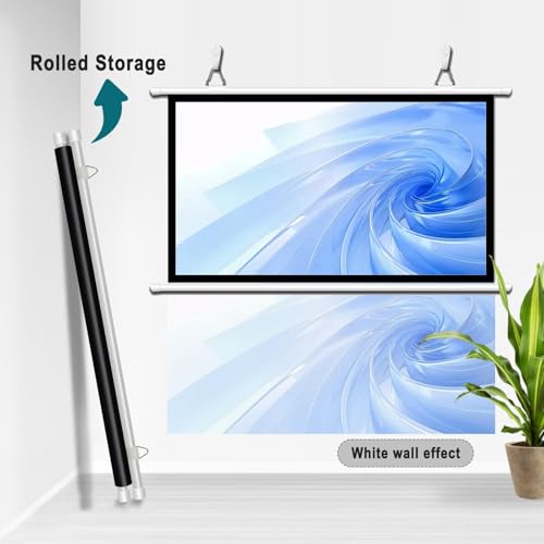 Pantalla de proyección portátil para interior y exterior, montaje en pared y techo, pantalla HD, ángulo de visión de 160°, para hogar u oficina, pantalla de película para interior y exterior (Blanca, 72") miniatura 4