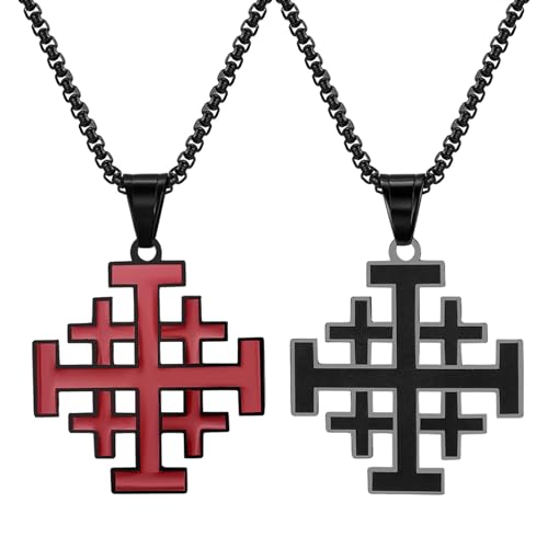 Collier croix de Jérusalem en acier, cadeau de baptême idéal
