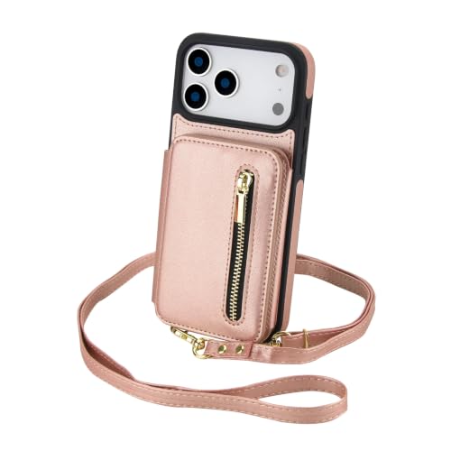 Étui portefeuille iPhone 7 cuir or rose pochette fermeture éclair