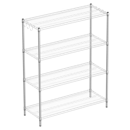 Guan River 4-Shelf Adjustable Metal Shelf Wire Shelving Unit Heavy Duty Storage Rack Shelf for Office,Kitchen,Bedroom,Bathroom,Laundry,Pantry Basement,Garage(Chrome,48