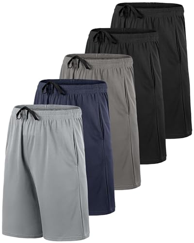 Image of 5 Pack Boys' Mesh Athletic Shorts Basketball Kids Soccer Sports Pockets