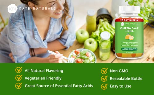 Premium Omega 3-6-9 + DHA Gummies 60 Count by Kate Naturals. Delicious Non-GMO, Gluten-Free & Vegetarian Chewy Gummies… - Image 5