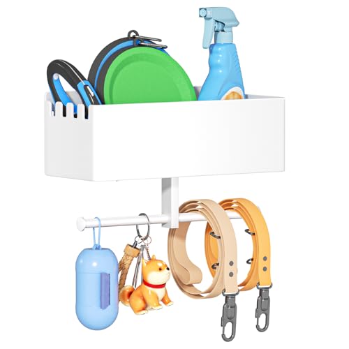 YYBO Porta Guinzaglio da Parete per Cani, Porta Chiavi Muro Casa, Appendi Chiavi Ingresso, Metallo Supporto da Parete per guinzaglio, giocattolo cani e collare, Portachiavi (Bianco)