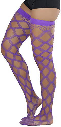 Image of ToBeInStyle Women's Multi-Strand Large Diamond Fence Net Thigh High Stockings