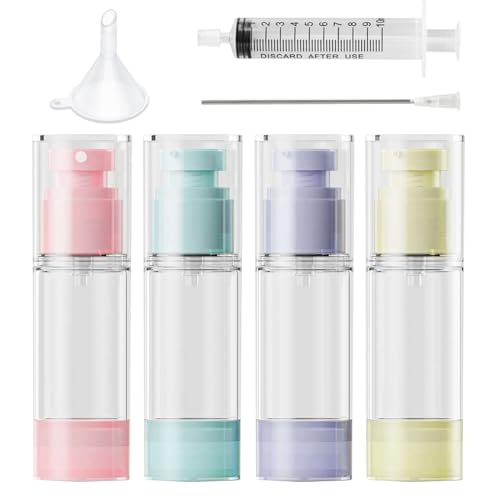 WXS-CHALL 4 Pack Travel Airless Pump Bottles Set, Refillable Lotion Dispenser Travel Size Foundation Containers for Cosmetic Skincare Shampoo Liquid (30ML)