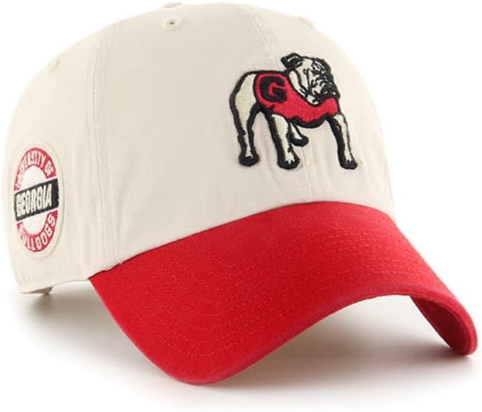 47 Georgia Bulldogs Hat Mens Womens Sidestep Clean Up Adjustable Cap, Bone White/Red