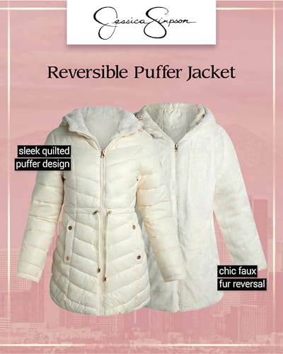 Jessica Simpson Womens Puffer Jacket - Cozy Lux Faux Fur Reversible Jackets for Women - Zip Up Hooded Winter Jacket (S-XL)2
