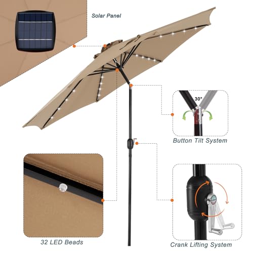 image for SMUG 10FT Solar Patio Umbrella with 32 LED Lights, Outdoor Umbrellas w