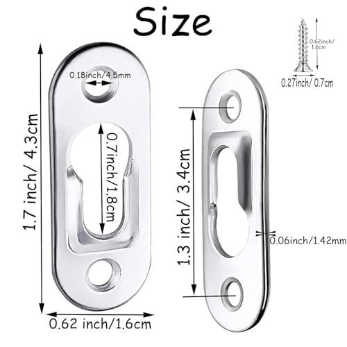 Image of 100PCS Keyhole Hangers Heavy Duty Metal Single Hole Hanging Picture Hanger 1.7 x 0.65 inch Fasteners Hooks for Picture Frames Rivet Fittings