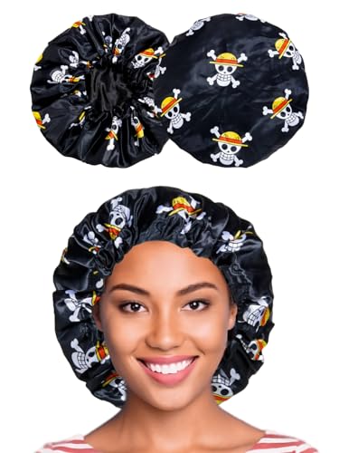 Anime Bonnet with Elastic Soft Band Adjustable Women and Men Silky Bonnets for Sleeping Comfortable Satin Fabric, BlackOp -  CROWN