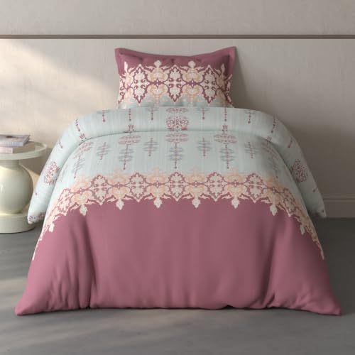 Image of Spaces Fiora Ornate Single Bedsheet with 1 Pillow Covers | 100% Cotton Bed Sheet | Percale Bedding Set | Super Soft & Breathable Bedsheet | Light Grey | 152 x 228 Cm