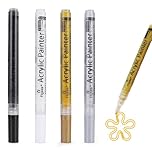 iLamdeetek 4 pezzi Pennarello Acrilico,Pennarello Acrilico Nero Bianco Oro Argento,0.7mm Pennarelli Indelebili Punta Fine,per Dipingere Sassi,Legno, Vetro