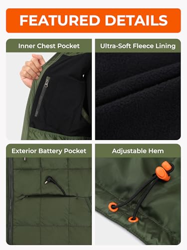 Image of ORORO 5-Zone Lightweight Heated Vest for Men, Puffer Heating Vest with USB-C Rechargeable Battery
