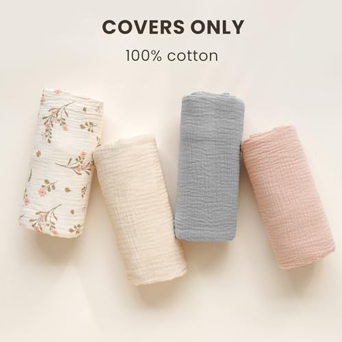 Image of Konssy Muslin Baby Lounger Cover 2 Pack, 100% Cotton Newborn Lounger Cover, Soft and Breathable Baby Nest Slipcover for Boys Girls (Grey,Wheat)