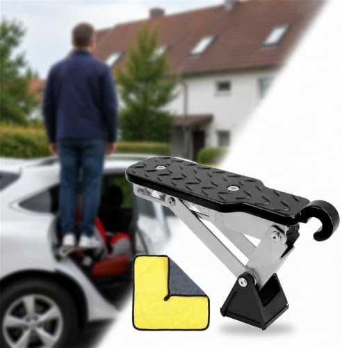 Auto Türstufe Trittbretter Verstellbar - Klappbar 250kg Tragfähigkeit | Verstellbares Autotür Pedal mit Rutschfester Oberfläche für SUV RV LKW Jeep, Schwarz