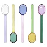 KYIEN 5pcs 6.1 inch Heat Resistant Glass Spoons Colorful Stirring Spoons for Salt Sugar Tea Coffee Cocktail Smoothie Cold Drink