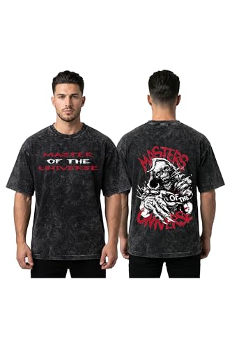 Image of Masters of the Universe Graphic Oversized T-Shirt, Black, Acid Wash, Skull Print