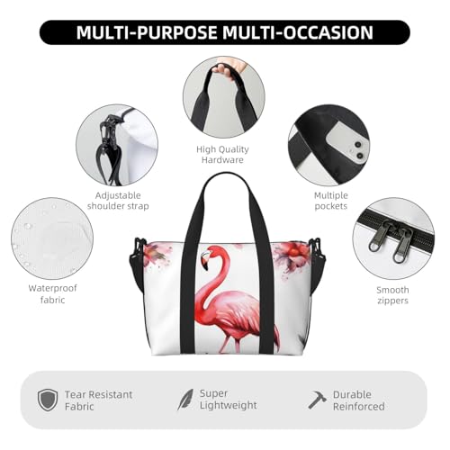 Travel Duffel Bag for Women, Large Shoulder Weekender Overnight Bag, Sport Gym Bag for Men, Carry On Tote Bags, Flamingo Luggage Bag for Travel Essentials4