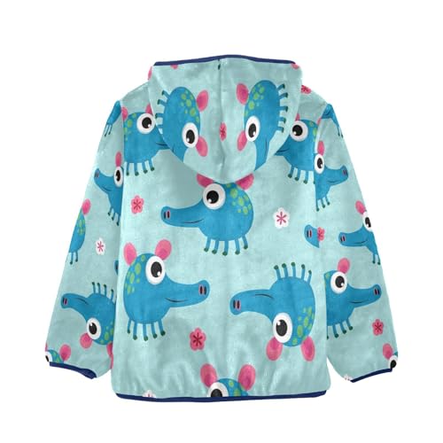 Blue Creatures Pig with Flowers Toddler Fleece Jacket Girl Boys Hooded Fleece Jacket Coat Warm Outwear Zip-up 3-10T2