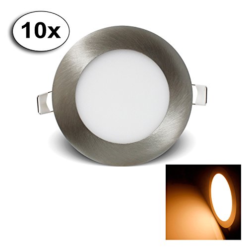 Preisvergleich Produktbild BAODE LED PANEL,Ultraslim Einbauleuchte,Einbaustrahler Leuchte 6W Dimmbar Gebürstet Silber Deckenlampe Warmweiß Ø120mm Downlight(10er Pack)