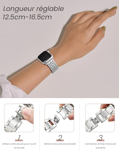 JJii Sung Bracelet Métallique Nid d’Abeille Compatible avec iWatch 38/40/41/42/44/45/46/49 mm, Bracelet Femme en Alliage de Zinc pour Series 11/10/9/8/7/6/5/4/3/2/1, Ultra 3/2/1, SE – vue 2