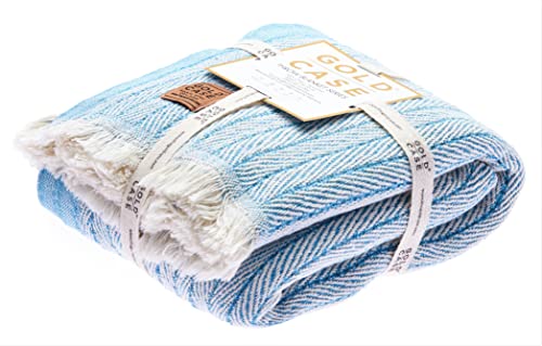 Gold Case Vintage Throw & Blanket 50X60 Inches (130X150Cm) Super Soft 100% Recycled Cotton - Pre-Washed Decorative And Multi-Purpose Boho Blankets For Couch, Farmhouse, Bed, Chair And Sofa, Turquoise #TOP1