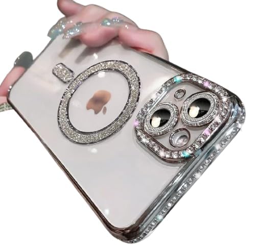 Image of Cute Compatible with iPhone 13 Diamond Glitter Case,Luxury Bling Rhinestone Soft Clear TPU Bumper Case,Compatible with MagSfe and Camera Lens Protection Cover for Women Girls (Silver)