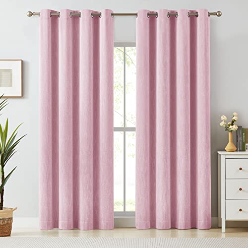 Melodieux Elegant Cotton Room Darkening Blackout Curtains for Bedroom Living Room Thermal Insulated Grommet Drapes, 52 by 96 Inch, Pink (1 Panel)