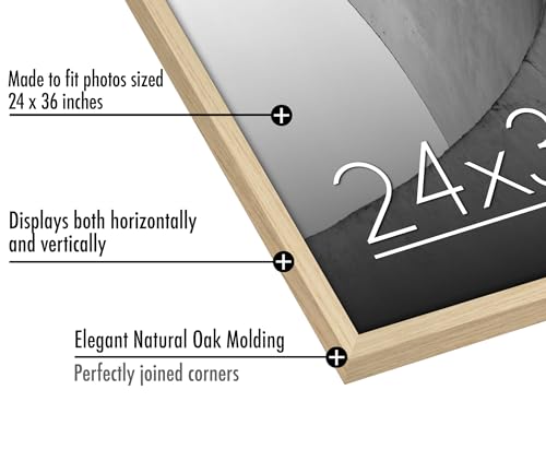 Americanflat 24x36 Poster Frame with Polished Plexiglass - Streamline Collection - Thin Border Picture Frame for Wall Display - Hanging Hardware Included - Natural Oak