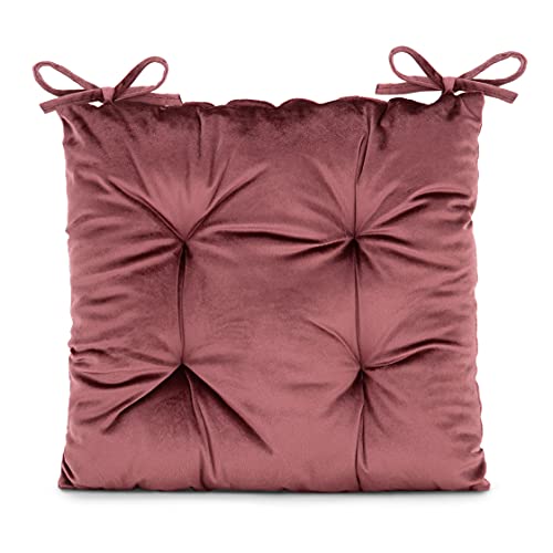 AmeliaHome Aleksa Coussin de Chaise avec Rubans 40 x 40 cm Aspect Velours Rose Vieilli