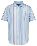 Tommy Hilfiger Boys' Short Sleeve Woven Button-Down Shirt, Lightweight & Breathable, Variegated Stripe Chambray Blue, 14-16