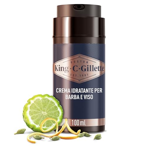 King C. Gillette Crema Idratante Viso E Barba, Ammorbidisce La Pelle E La Barba Incolta, Profumazione King C., Vitamina B, 100Ml, Per La Cura Della Ba