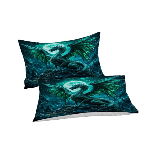 Parure de lit 200x200 cm dragon vert en microfibre douce et infroissable