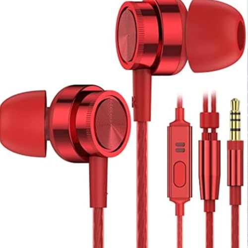 Wired Earbuds in-Ear Headphones, earphones with Microphone,Adjustable Noise Cancelling eaphone,Headset with Microphone Isolating and Deep Bass,Lightweight Earpiecs with Tangle Free Cable (Red)