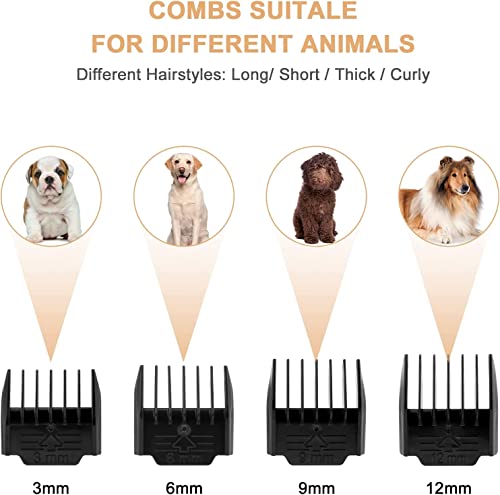 Image of NEWKIBOU Electric Clipper for Dogs and Cats, 4-in-1 Pet Grooming Kit with 4 Combs (3-6-9-12mm), Low Noise, Cordless and Rechargeable, 120 Min Runtime, Titanium Ceramic Blade