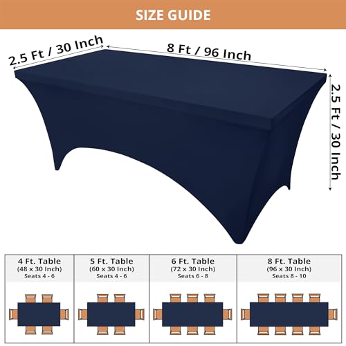 image for Utopia Kitchen Spandex Tablecloth 2 Pack [8FT, Navy Blue] Tight, Fitte