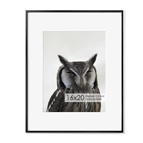Fun Memories 16x20 Metal Picture Frame with 11x14 Mat, Brushed Aluminum Finish, Tempered Glass Front, and Attached Hanging Hardware(Black, Pack of 1)