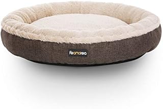 FEANDREA Dog Bed, Dog Sofa, Cat Bed, Donut Shape, Round, 65 cm Dia, Brown PGW65C